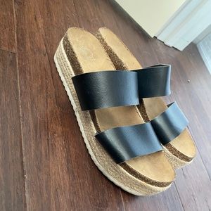 Slide on black platform sandals